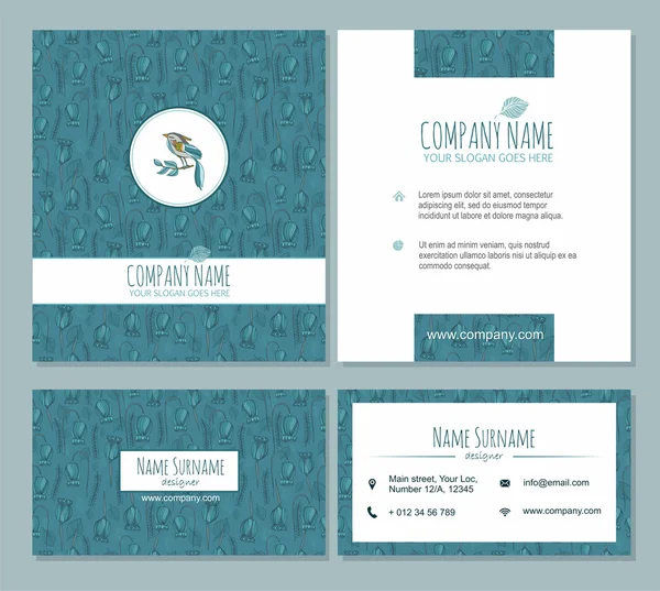 Brochure modello set con logo e motivo floreale sfondo . — Foto Stock