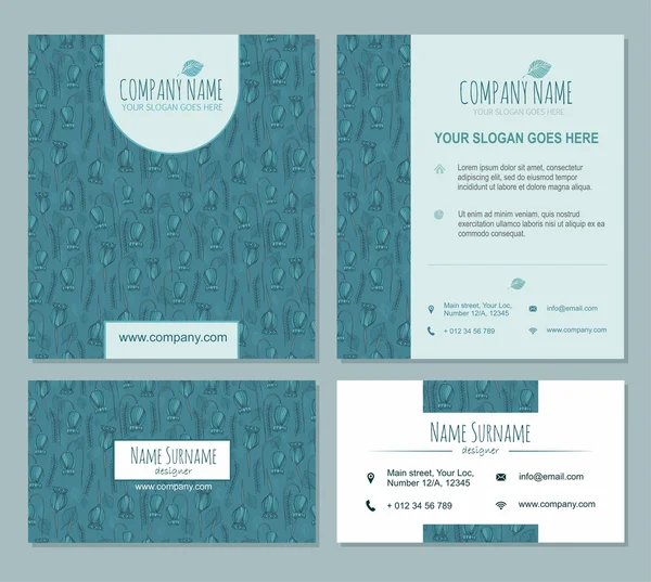 Brochure modello set con logo e motivo floreale sfondo . — Foto Stock