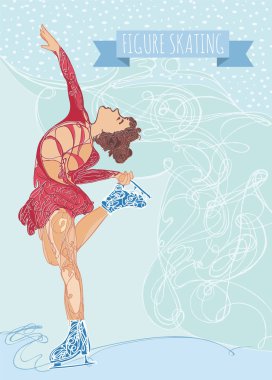 Vektör çizim ile Artistik buz patencisi. Düz tasarım