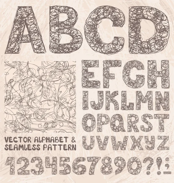 Potlood schets alfabet en cijfers. Hand tekening vector instellen lett — Stockvector