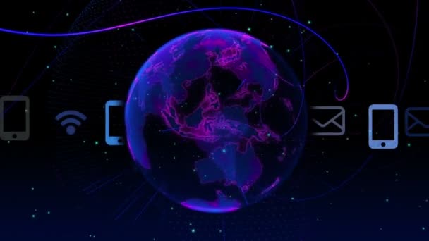 Animation numérique de la terre avec des icônes communications . — Video