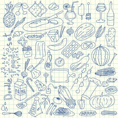 Vektör doodle gıda öğeleri kümesi