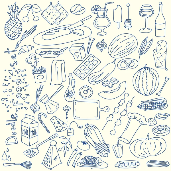 Set di elementi alimentari Doodle — Vettoriale Stock