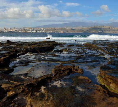 Confital plaj ve Las Palmas şehir, Gran canaria, Kanarya adaları