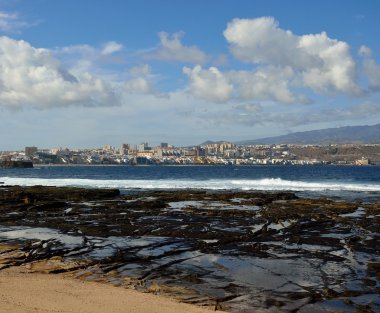 Confital plaj ve Las Palmas şehir, Gran canaria, Kanarya adaları