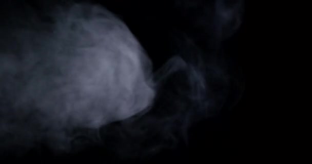 Абстрактні хмари диму або туману, що випаровуються на чорному тлі у повільному русі . — стокове відео