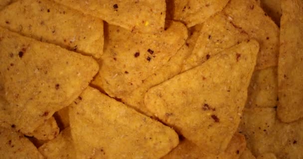 Close up view of rotating nacho chips. Filmed with RED camera. — Stock Video