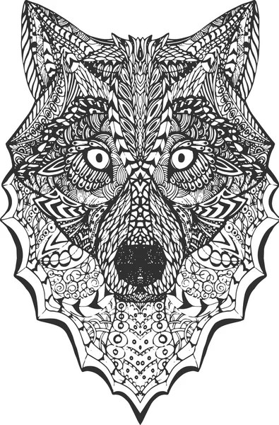 High detailed wolf vector illustration on white background. Grey dog image, web design page element. benner, print, T-shirt — Stock Vector