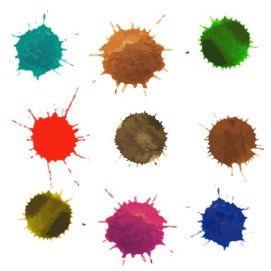 sulu boya sprey boya seti beyaz arka plan vektör çizim üzerinde bırakır. Web Tasarım, görüş sayfa, poster, afiş, reklam, baskı, öğe.