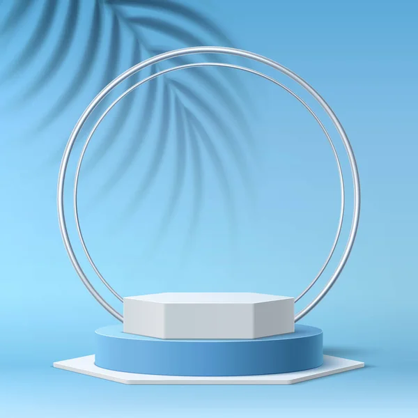 Vector real round podium 3d tropical leaves — 스톡 벡터