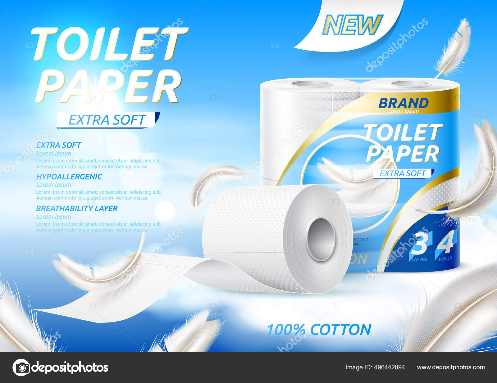 Vector realistic toilet paper roll package mockup Stock Vector by