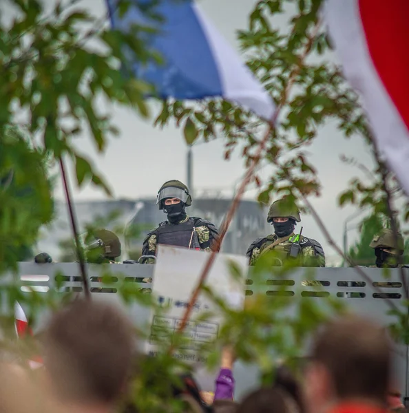 Marcha Protesto Domingo Belarusians Livre Minsk Realizada Contra Eleições Fraudulentas — Fotografia de Stock