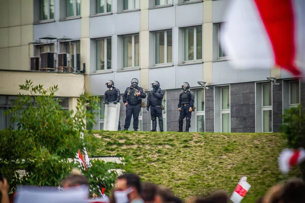 Марш Протестів Честь Свята Вільних Беларусів Мінську Проводилися Проти Фальсифікованих — стокове фото