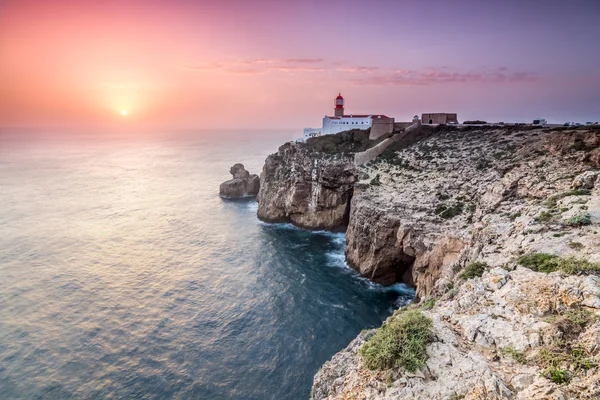 Puesta de sol en Cabo San Vicente, Sagres, Algarve, Portugal — Foto de Stock