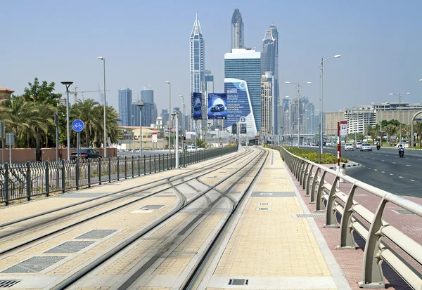 DUBAI - JUNE 15: view frorm the Dubai metro car on june 16, 2015. The Dubai Metro is a driverless, fully automated metro rail network in the United Arab Emirates city of Dubai — стокове фото