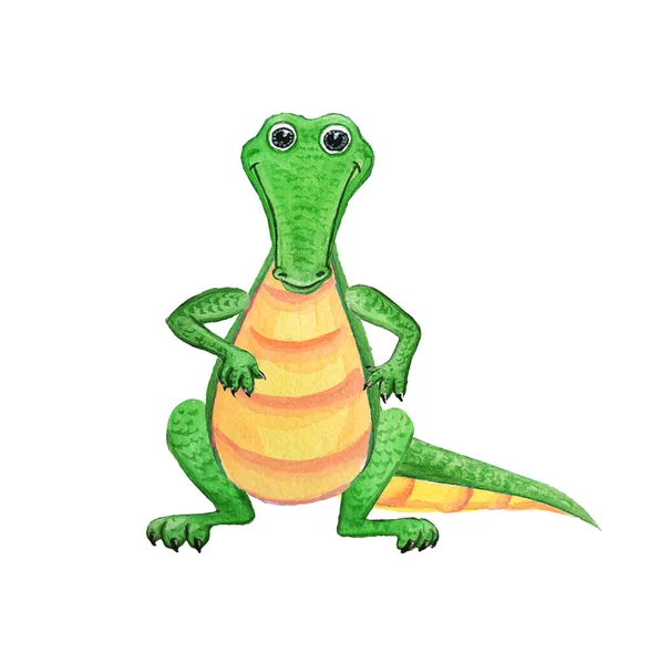 Mignon Crocodile Vert Drôle Reptile Dinosaure Magique Préhistorique Illustration Aquarelle — Photo