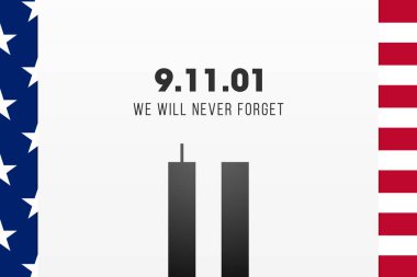 Daima 9-11 'i hatırla. 11 sayısını temsil eden İkiz Kuleler 'in tasviri. Vatanseverlik Günü, Anma Günü. 11 Eylül 'deki terörist saldırıları asla unutmayacağız.
