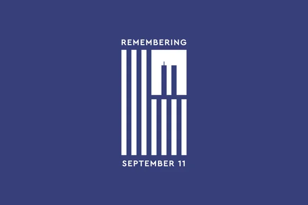 Daima 9-11 'i hatırla. Mavi arka planda ikiz kuleleri olan beyaz Amerikan ya da Amerikan bayrağı. Vatanseverlik Günü, Anma Günü. 11 Eylül 'deki terörist saldırıları asla unutmayacağız.