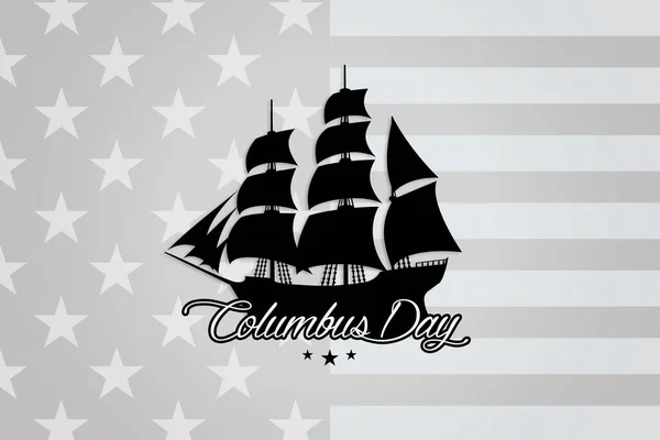 Старые Силуэты Корабля Американским Флагом Спине Символизирующие Прибытие Христофора Колумба — стоковое фото