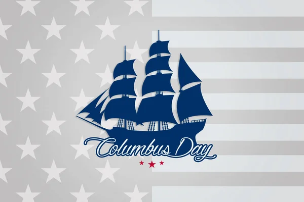 Old Ship Silhouettes American Flag Back Representing Arrival Christopher Columbus — Stock Photo, Image