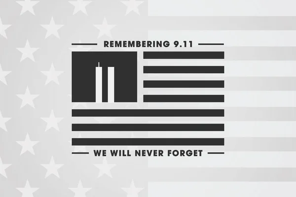 Daima 9-11 'i hatırla. Gri arka planda ikiz kuleleri olan siyah ya da Amerikan bayrağı. Hatırlıyorum, Patriot Günü. 11 Eylül 'deki terörist saldırıları asla unutmayacağız.