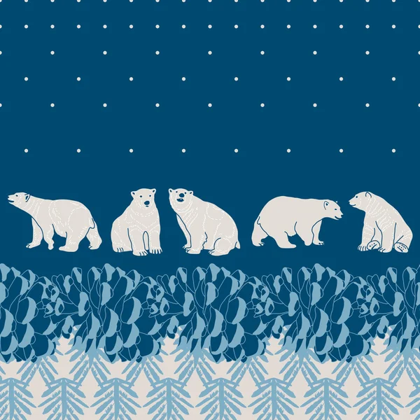 Vector pine forest card with polar bears — Stock Vector