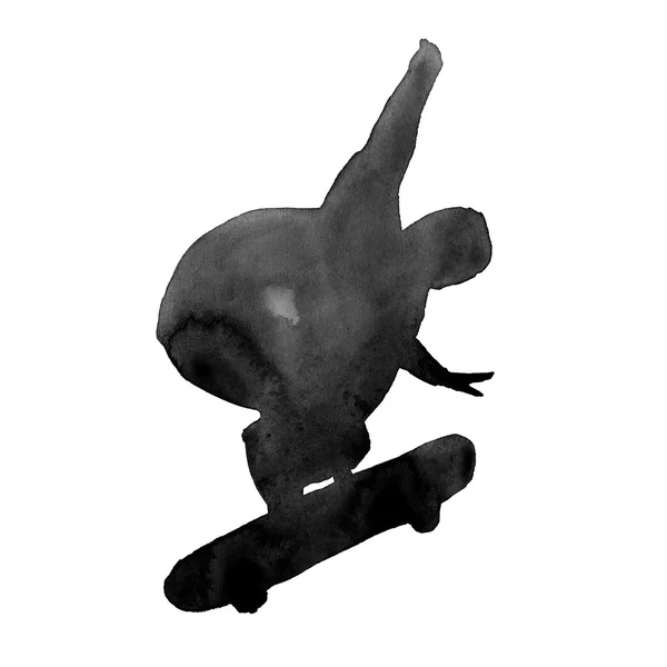 L'homme sur le skateboard. silhouette. isolée. Aquarelle — Photo