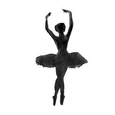 bir dansçı silüeti. Bale. izole. suluboya