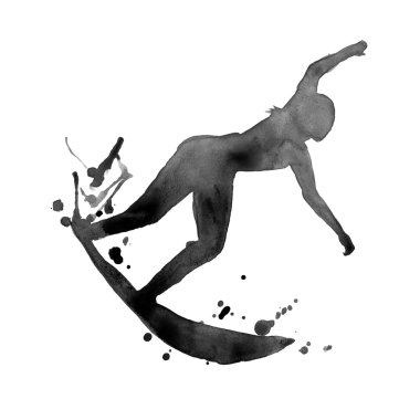 sörfçü. gemide kişi. izole. suluboya