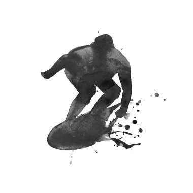 sörfçü. gemide kişi. izole. suluboya