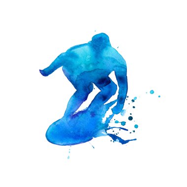 sörfçü. gemide kişi. izole. suluboya