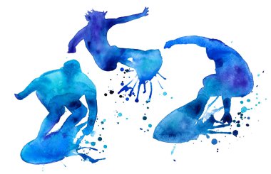 sörfçü. gemide kişi. izole. suluboya