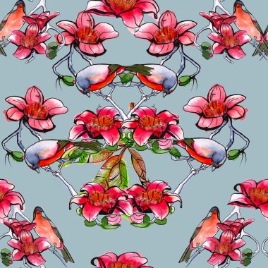 tropikal elemanları ile Seamless modeli. arka plan. suluboya.