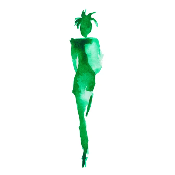 Silhouette einer Frau. Model auf dem Laufsteg. Vereinzelt. Aquarell — Stockfoto