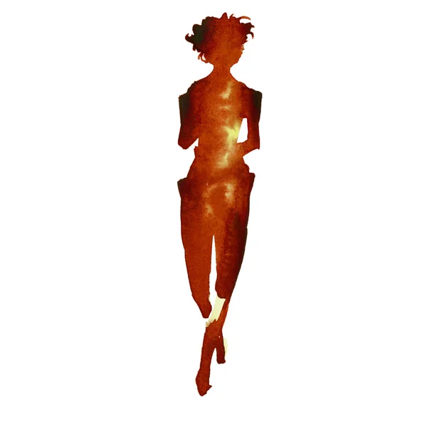 Sylwetka kobiety. Model na wybiegu. na białym tle. watercolo — Zdjęcie stockowe