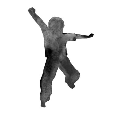 Çocuk siluet siyah beyaz. Tasarım için öğe. izole. su