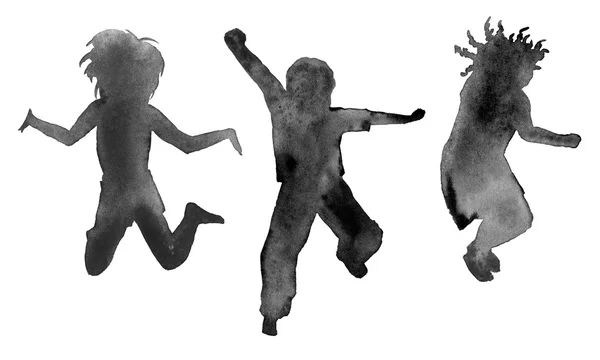Ensemble de silhouettes enfants monochromes. isolé. aquarelle — Photo