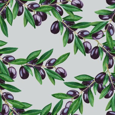 Arka plan zeytin dalı. seamless modeli. Sulu Boya illustrati