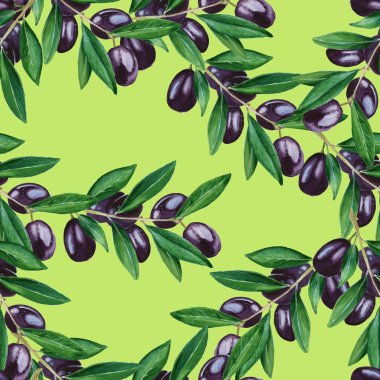 Arka plan zeytin dalı. seamless modeli. Sulu Boya illustrati