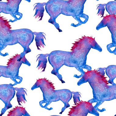 siluet bir at. sorunsuz arka plan. Sulu Boya illustrat