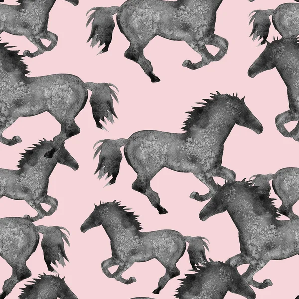 Silhuetten av en häst. sömlös bakgrund. akvarell nedanstående — Stockfoto