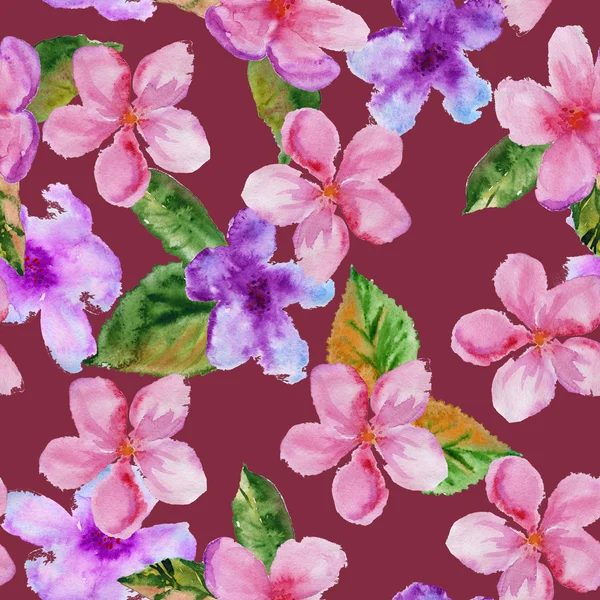 背景樱桃开花。无缝模式。水彩怡乐思 — 图库照片
