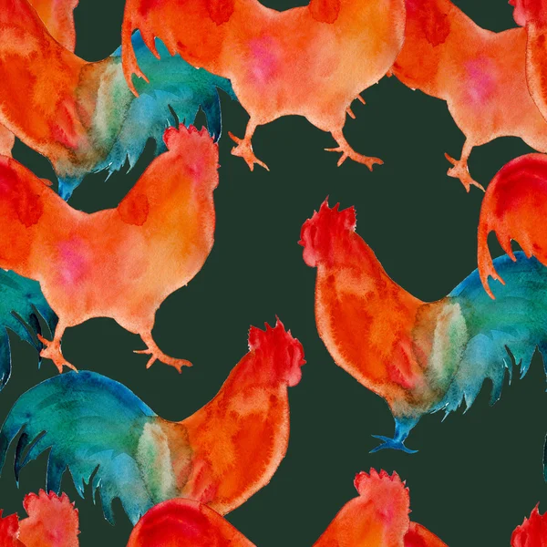 背景の鶏。シームレス パターン。水彩イラスト — ストック写真
