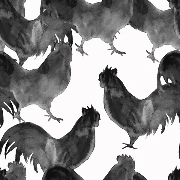 Background roosters. seamless pattern. watercolor illustration — Stock Photo, Image