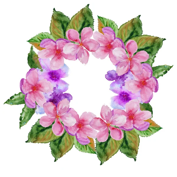 Ram med körsbär blommor. isolerade. akvarell illustration — Stockfoto