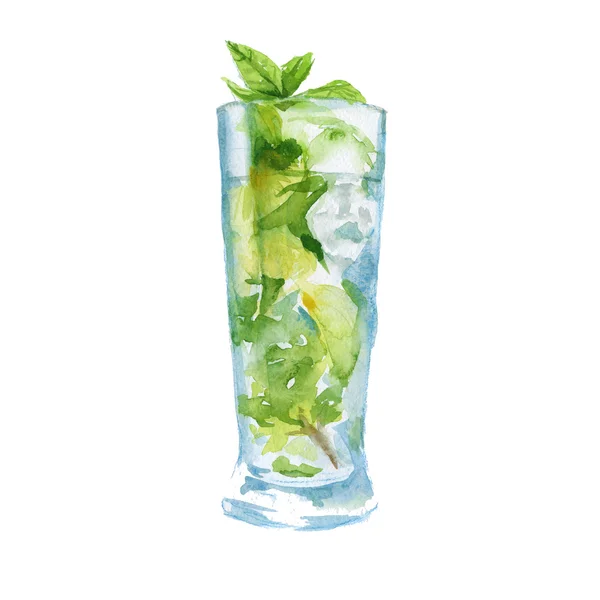 Cocktail med frukt och mynta. isolerade. akvarell illustration — Stockfoto