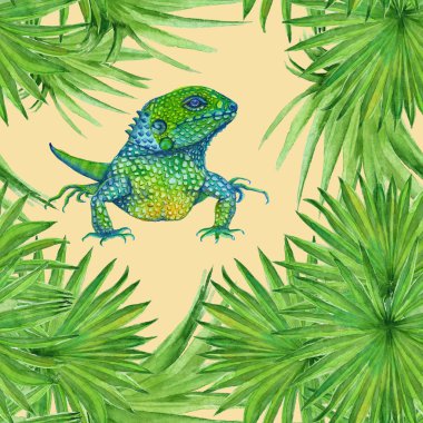 arka plan iguana kertenkele. seamless modeli. Sulu Boya illustrat