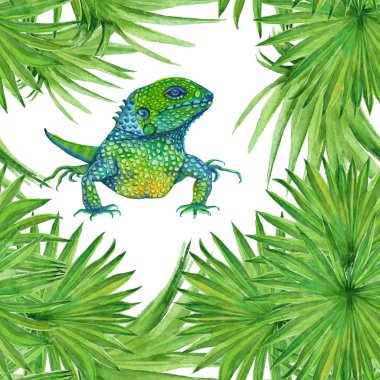arka plan iguana kertenkele. seamless modeli. Sulu Boya illustrat