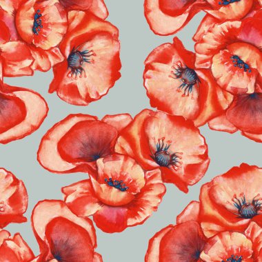 arka plan üç poppy. seamless modeli. Sulu Boya illustratio
