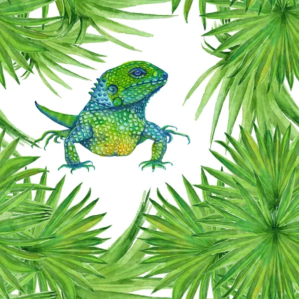 Sfondo iguana lucertola. modello senza soluzione di continuità. acquerello illustrat — Foto Stock